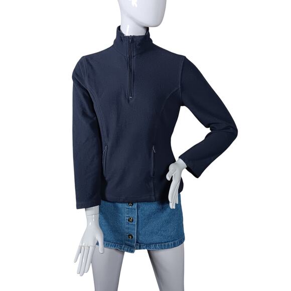 Petite Sophisticate Fleece Sweatshirt Size Small Blue High Neck Henley Zipper - Picture 2 of 8